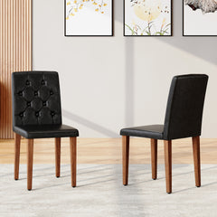 2-piece set of black PU dining chairs: ergonomically designed with a buckle backrest, 35 inches high, walnut metal legs, combining comfort and texture. Very suitable for family restaurants,hotel ,etc.