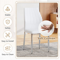 Set of 6 Silver - and - White Dining Chairs,37 inches High: Ergonomic PU Backrest, Combines Comfort and Style.Perfectly blends comfort and elegance, Injecting more comfort and style into dining time.