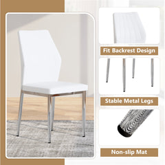 Set of 6 Silver - and - White Dining Chairs,37 inches High: Ergonomic PU Backrest, Combines Comfort and Style.Perfectly blends comfort and elegance, Injecting more comfort and style into dining time.