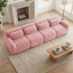 149'' Soft And Fluffy Plush Fabric,Boneless Sofa,32D High Density Sponge Ergonomic Design,Full-compression Vacuum Packaging,Free Combination Buckle Connection For Bedroom,Study,Home Theater,Pink