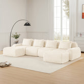146" Modern U-Shaped Modular Sectional Sofa for Living Room,Flannelette Fabric,Oversized 4-Seater Couch,Deep Seat,Boneless sofa ,Movable Ottoman,Buckle connection,Anti-slip Design,No Assembly,Cream