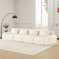 146" Modern Modular Sectional Sofa for Living Room,Flannelette Fabric,Oversized 4-Seater Couch,Deep Seat,Boneless sofa,Buckle connection,Anti-slip Design,No Assembly,Cream