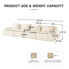 146" Modern Modular Sectional Sofa for Living Room,Flannelette Fabric,Oversized 4-Seater Couch,Deep Seat,Boneless sofa,Buckle connection,Anti-slip Design,No Assembly,Cream