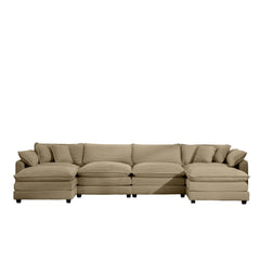 Corduroy Sofa , Modern Upholstered 4 Seater with 3 Footstools Corduroy Fabric Sofa , Office Living Room Apartment Comfortable Sofa, Easy to Assemble with 2 Arm Pillows and 4 Throw Pillows