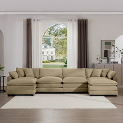 Corduroy Sofa , Modern Upholstered 4 Seater with 3 Footstools Corduroy Fabric Sofa , Office Living Room Apartment Comfortable Sofa, Easy to Assemble with 2 Arm Pillows and 4 Throw Pillows