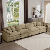 Corduroy Sofa , Modern Upholstered 4 Seater Corduroy Fabric Sofa , Office Living Room Apartment Comfortable Sofa, Easy to Assemble with 2 Arm Pillows and 4 Throw Pillows