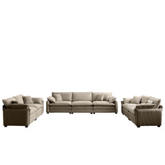 Modern Living Room Sofa 3 Pieces Set, Two 2-Seater Sofas and One 3-Seater Sofas, Upholstery Large Deep Seat Sofa with sofat Cushion and Pillowss,Tan Corduroy