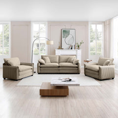 Luxurious and Sophisticated Sofa Set with Soft Cushions and Pillows, Sofa Set for Living Rooms and Clubs as well as Home Theaters, Consisting of Two Single Sofas and a 2-Seaters Sofas in Tan Corduroy