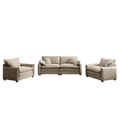 Luxurious and Sophisticated Sofa Set with Soft Cushions and Pillows, Sofa Set for Living Rooms and Clubs as well as Home Theaters, Consisting of Two Single Sofas and a 2-Seaters Sofas in Tan Corduroy