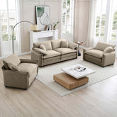 Luxurious and Sophisticated Sofa Set with Soft Cushions and Pillows, Sofa Set for Living Rooms and Clubs as well as Home Theaters, Consisting of Two Single Sofas and a 2-Seaters Sofas in Tan Corduroy