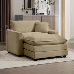 Comfortable Single Chair Deep Seat Sofa With Footstool With One Pillow, Suitable for Living Room and Bedroom, Club Multiple Occasions, Tan Corduroy Fabric