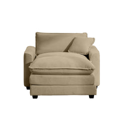 Comfortable Single Chair Deep Seat Sofa With Footstool With One Pillow, Suitable for Living Room and Bedroom, Club Multiple Occasions, Tan Corduroy Fabric