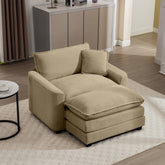 Comfortable Single Chair Deep Seat Sofa With Footstool With One Pillow, Suitable for Living Room and Bedroom, Club Multiple Occasions, Tan Corduroy Fabric