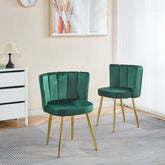 Modern GREEN dining chair(set of 2 ) with iron tube golden color legs, velvet and comfortable backrest, suitable for dining room, living room, cafe, simple structure.