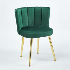 Modern GREEN dining chair(set of 2 ) with iron tube golden color legs, velvet and comfortable backrest, suitable for dining room, living room, cafe, simple structure.