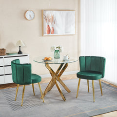 Modern GREEN dining chair(set of 2 ) with iron tube golden color legs, velvet and comfortable backrest, suitable for dining room, living room, cafe, simple structure.