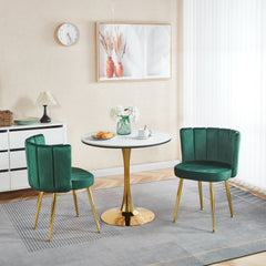 Modern GREEN dining chair(set of 2 ) with iron tube golden color legs, velvet and comfortable backrest, suitable for dining room, living room, cafe, simple structure.