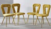 yellow and gold Modern chair(set of 4 ) with iron tube legs, soft cushions and comfortable backrest, suitable for dining room, living room, cafe,hairball back