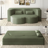 Modern Floor Sofa with 2 Pillows,Convertible Plush Corduroy Foam-Filled Sleeper Sofa Bed,15" Full Size Folding Mattress for Living Room,Guest Bed,no assembly required,Green