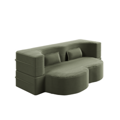 Modern Floor Sofa with 2 Pillows,Convertible Plush Corduroy Foam-Filled Sleeper Sofa Bed,15" Full Size Folding Mattress for Living Room,Guest Bed,no assembly required,Green