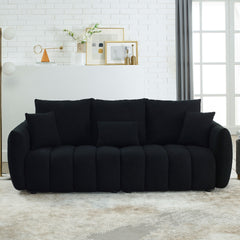 MH 79.5" Premium Teddy fabric Sofa with 3 Back Pillows and 3 back Cushions Solid Wood Frame 3-Seater Sofa, Oversized Upholstered Chair for Living Room, Bedroom, Apartment and Office