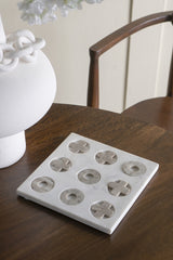 9x9" White Marble Tic-Tac-Toe Set With Natural Gray Pieces