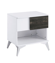 Modern Contemporary Style End Table White And Oak Finish Open Shelf Drawer Steel Legs Two Tone Design High Gloss Finish Wooden Panel Coffee Table-Not Include