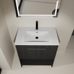30" Bathroom Vanity with Ceramic Sink, 2 Soft Closing Doors, Freestanding Bathroom Cabinet Vanity, Plywood