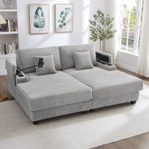Modern Chaise Sofa 75.5" Chaise Lounge Sofa Loveseat Sofa Sleeper Sofa with Adjustable Backrest, Cup Holders , Phone Holder and Storage Compartments for Living Room, Grey