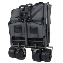 3-in-1 Folding Wagon Cart with Bench Seat & Storage patent protection - Includes 1 ice pack, 500lbs Heavy-Duty Utility Wagon, 180L Capacity All-Terrain Wheels for Camping, Beach, Sports, Garden, gray