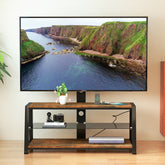 Wooden Storage TV Stand Black Tempered Glass Height Adjustable Universal Swivel Entertainment Center With Mount TV Stand, Rustic Browm