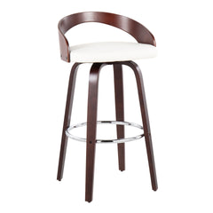 Grotto Mid-Century Modern Barstool with Swivel in Cherry with White Faux Leather by LumiSource - Set of 2