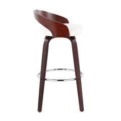 Grotto Mid-Century Modern Barstool with Swivel in Cherry with White Faux Leather by LumiSource - Set of 2