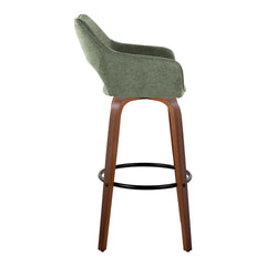 Mustang 30" Contemporary Fixed-Height Barstool with Swivel in Walnut Wood and Green Fabric with Round Black Metal Footrest by LumiSource - Set of 2