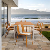 Holiday - 4-Pack Modern Striped Color Block Chairs – Indoor/Outdoor PP Plastic Seat & Sturdy Metal Legs, Vibrant White, Orange, Beige – for Living Room, Balcony, Café, Terrace