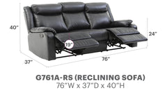 Glory Furniture Ward G761A-RS Double Reclining Sofa , BLACK