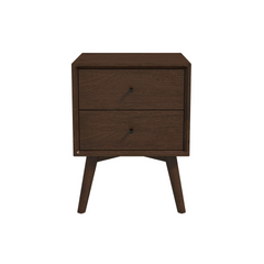 Mid-Century Modern Caroline Night Stand 2-Drawer Dark Brown Solid Wood 23.6"H x 17.7"W x 15.7"D for Bedroom, Closet, Dorm