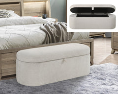 1pc Stylish Functional Storage Bench Spacious Hidden Compartment Cushioned Seat Sturdy Wooden Frame Fabric Upholstery Bedroom Entryway Living Spaces Oatmeal Tweed