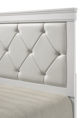 Modern 1pc White Finish Queen Size Panel Bed Upholstered Headboard Crystal-Like Button Tufted Texture Wood Bedroom Furniture