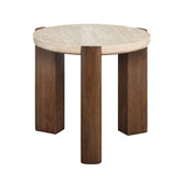 Leonardo Travertine Top & Dark Oak End Table