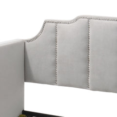 Peridot Dove Gray Velvet Daybed W/Trundle (Twin)