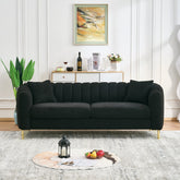 85" Oversized Chenille Sofa,Luxury 3 Seater Deep Couch,Modern Tufted Couch, Gold Metal Legs Sofa for Living Room, Bedroom, Apartment (Black)