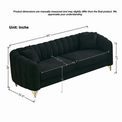 85" Oversized Chenille Sofa,Luxury 3 Seater Deep Couch,Modern Tufted Couch, Gold Metal Legs Sofa for Living Room, Bedroom, Apartment (Black)