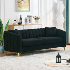 85" Oversized Chenille Sofa,Luxury 3 Seater Deep Couch,Modern Tufted Couch, Gold Metal Legs Sofa for Living Room, Bedroom, Apartment (Black)