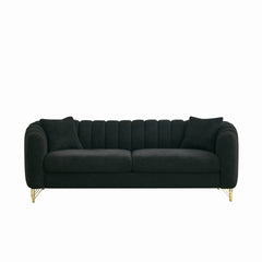 85" Oversized Chenille Sofa,Luxury 3 Seater Deep Couch,Modern Tufted Couch, Gold Metal Legs Sofa for Living Room, Bedroom, Apartment (Black)