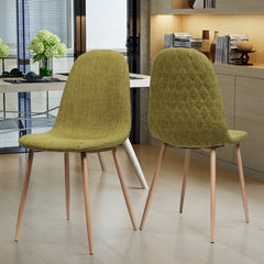 Mid-Century Dining Chair Fabric Upholstered Chair with Light Walnut Finished Metal Legs (Set of 2), Green