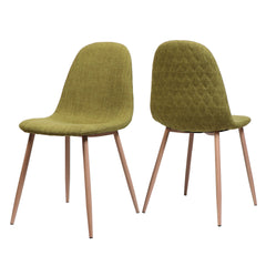 Mid-Century Dining Chair Fabric Upholstered Chair with Light Walnut Finished Metal Legs (Set of 2), Green