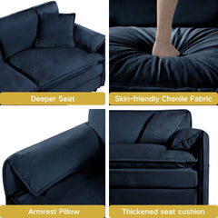 Oversized Deep Seat Sectional Cloud Sofa Sleeper with 3 Ottomans & Soft Pillows, Modular Couch Bed for Living Room, Apartment, DIY Combination Chenille,Blue