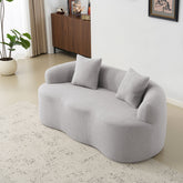 Grey Curved Loveseat Sofa with Round Armrest, Compression Couch with 2 Pillows, Cream Couch for Small Space, Living Room, Bedroom, No Assembly