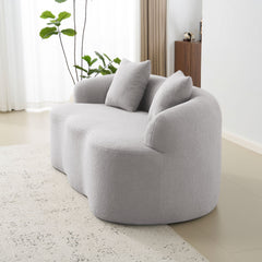 Grey Curved Loveseat Sofa with Round Armrest, Compression Couch with 2 Pillows, Cream Couch for Small Space, Living Room, Bedroom, No Assembly